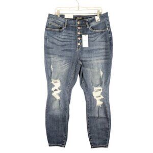 Judy Blue Jeans Womens 20W High Waist Skinny Fit Distressed Dark Blue Denim‎ NWT